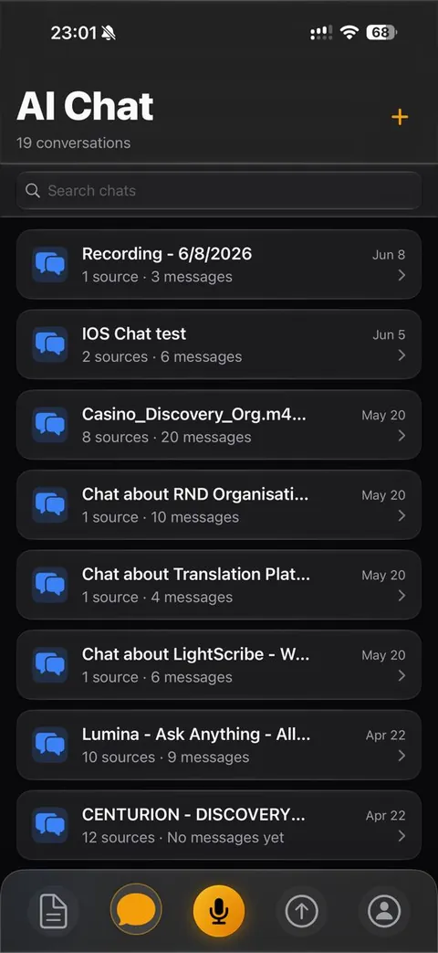 LiteScribe AI chat on mobile, dark theme