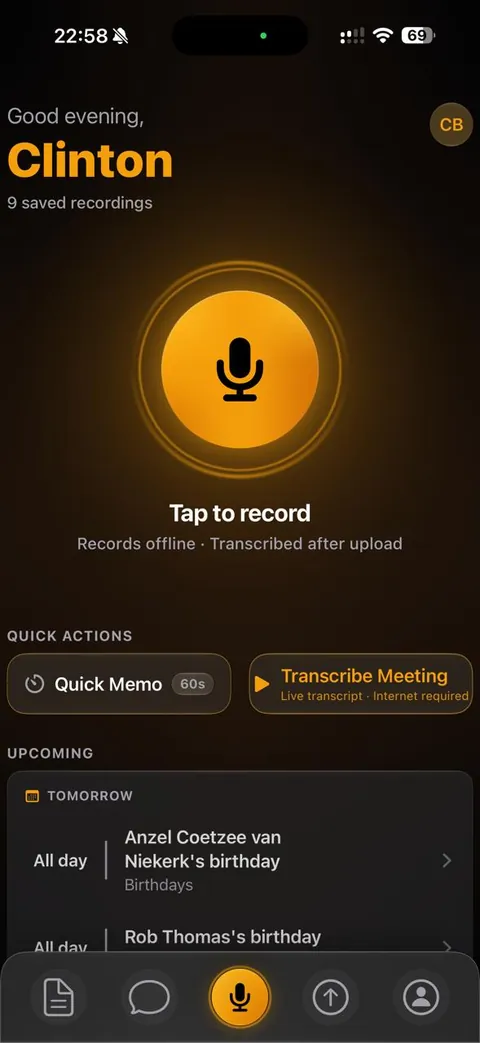 LiteScribe mobile home, dark theme